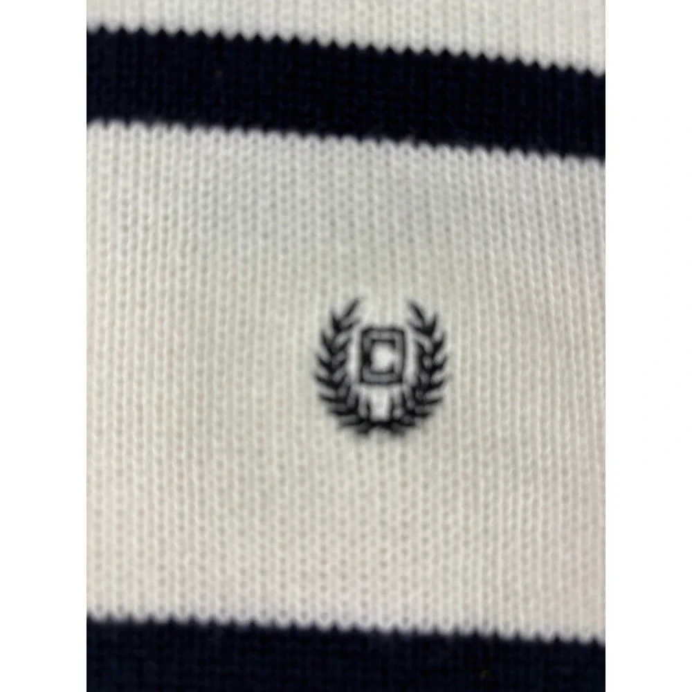 Chaps Mens Cotton Crewneck Sweater Large White Navy Blue Nautical Knit‎ Pullover